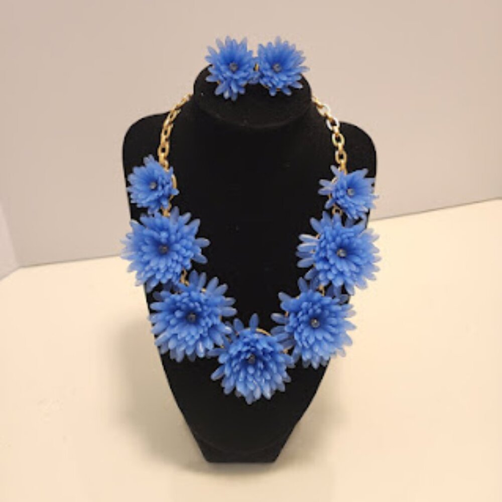 J. Crew Earrings & Necklace Set  Bright Blue Floral Flower